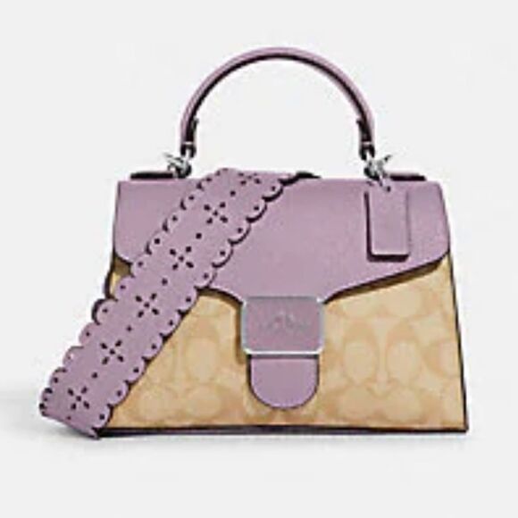 Coach Pepper Satchel Light Khaki & Lilac Purple Signature Canvas Gorgeous Strap - Picture 1 of 7